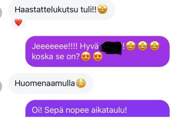 Haastattekutsu tuli! Huomenaamulla!
