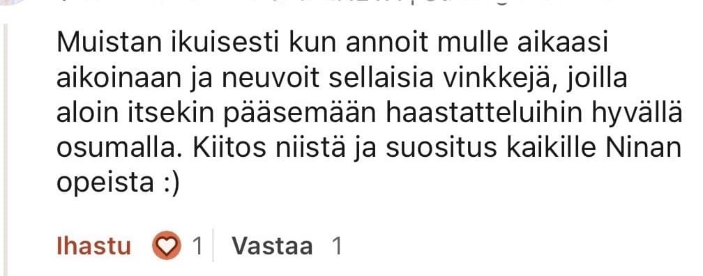 Suositus kaikille Ninan opeista