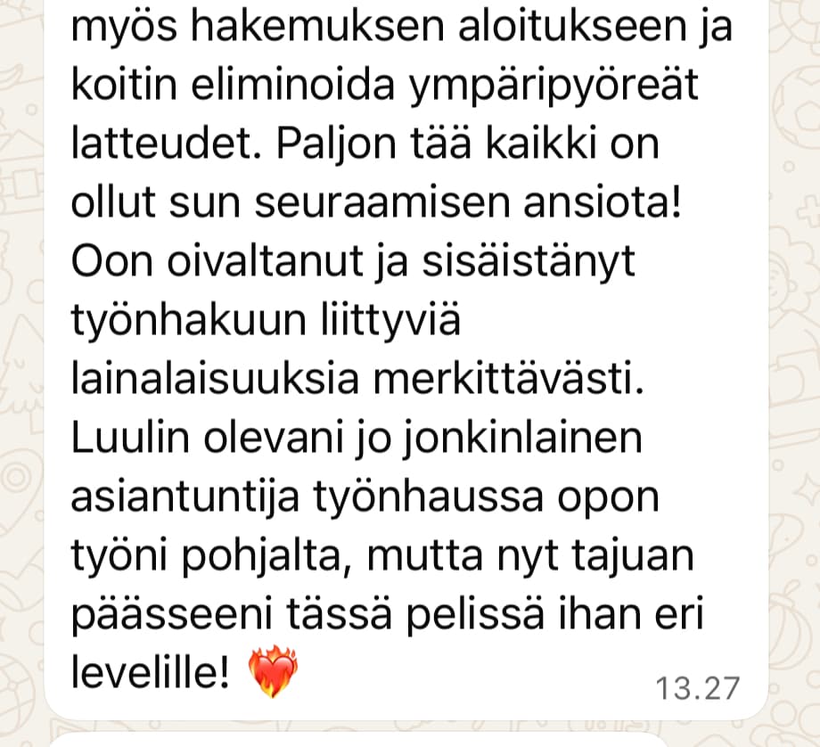 Luulin olevani jo jonkinlainen asiantuntija työnhaussa opon työni pohjalta , mutta nyt tajuan päässeeni tässä pelissä ihan eri levelille!